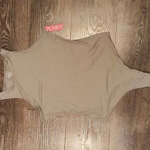 ❤️ NWT! PUMIEY HIGH NECK BEIGE THONG BODYSUIT, LARGE